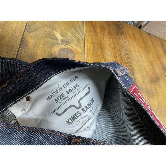 Kimes Ranch Men's Dillon Raw Jeans Blue 100% Cotton Wide Bootcut 34x36 USA Made - Picture 6 of 10